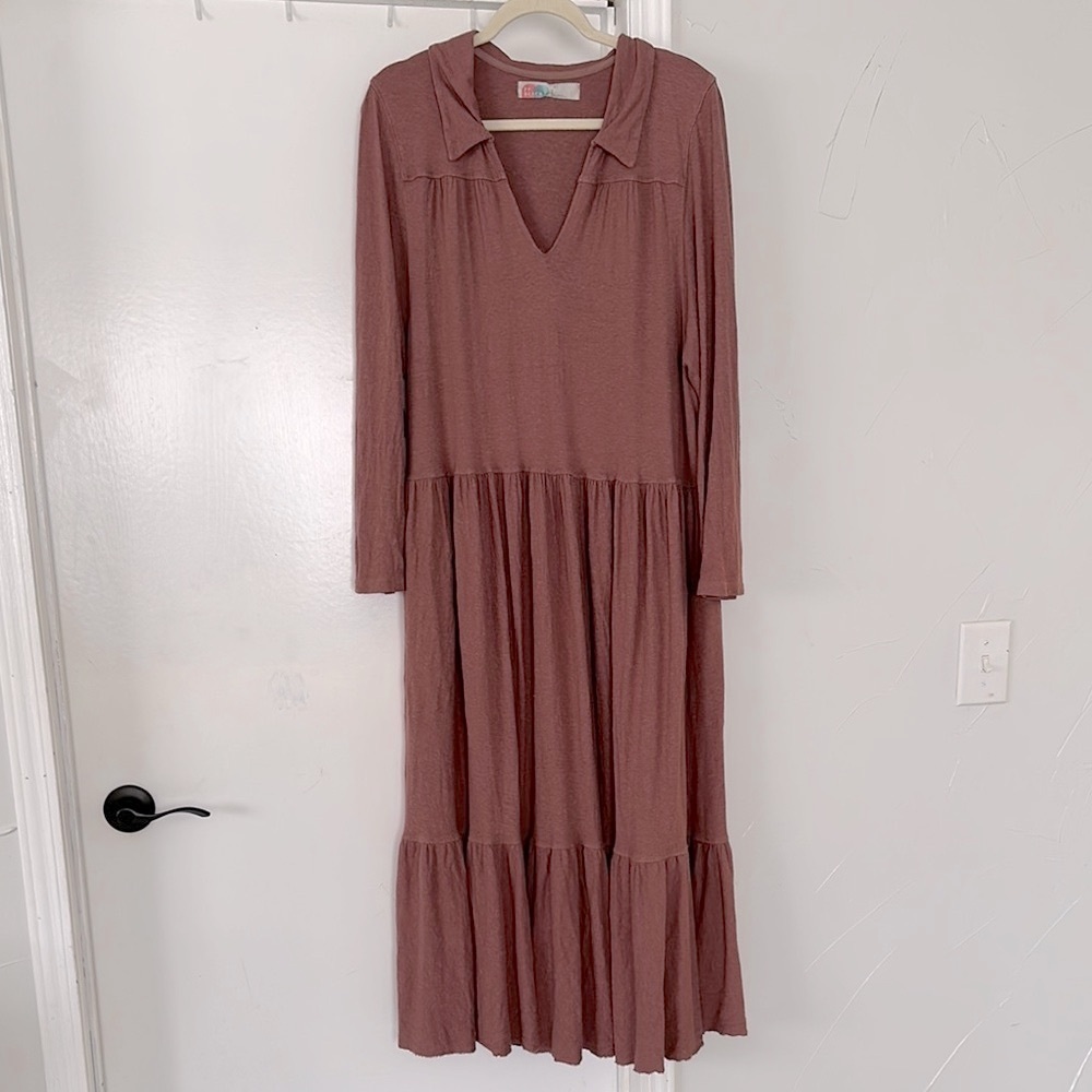Free People Moonlight Hemp Tiered Cotton Maxi Dress Long Sleeve GUC L - Picture 2 of 3